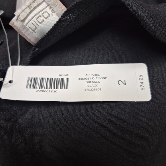 Chicos Womens Sz 2 (L/12) Black Bridget Diamond Dress Midi Diamond Cut Sleeves - Picture 10 of 13